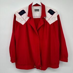 Vintage‎ Thomas O Sport Jacket Top Size XL 1X Red Flags Shoulder Pads Oversize